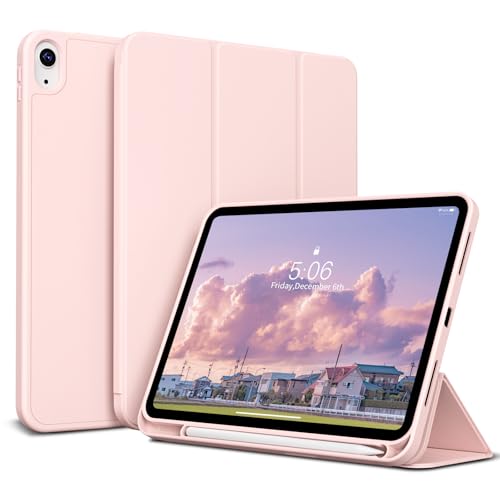 KenKe for iPad (A16) 11th Generation 11 Inch 2025/10th Generation 10.9 Inch 2022 Cover with [Pencil Holder], Support [Auto Wake/Sleep & Touch ID], [Tri-fold Stand] with [Soft TPU Back], Pink