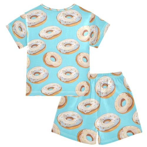 ALAZA Donut Blue Cute Pajamas Set Short Sleeve Cotton Sleepwear Summer Pjs 2 Piece 5-14Y2