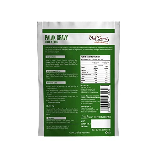 Palak Gravy Chef Serves pour un dîner indien rapide 200g