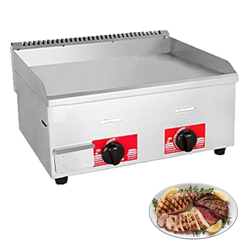Plancha de gas de acero inoxidable de alta resistencia, con quemadores antiadherentes grandes y placa plana, ideal para asar y hornear alimentos de manera eficiente.(718A)