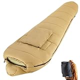 ICECO 寝袋 シュラフ マミー型 -25度耐寒・両手出せる可能・着脱式ハンドウォーマー・収納リュックサック付き 洗濯機可 軽量 コンパクト収納 アウトドア キャンプ トレッキング 登山 車中泊 防災避難