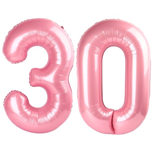 Image of 30 Balloon 40 inch Pearl Pink Number Balloons for 30th Birthday Decorations | Saturated Color, Large 40 in, With Straw & Hanging Hole, For Back-to-School Season, Wedding, Christmas, New Year, Anniversary
