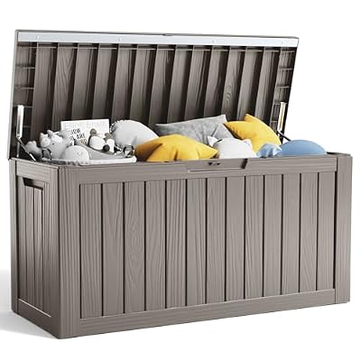 80 Gallon Resin Deck Box, Lockable Patio Storage Box for Furniture, Garden Tools and Outdoor Storage, Waterproof Outside Storage Box - Light Brown