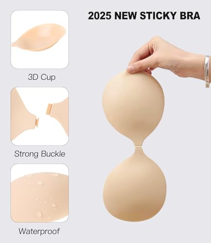 MITALOO 2025 Adhesive Bra Upgraded Silicone Push Up Invisible Sticky Bras Breast Covers for Women3
