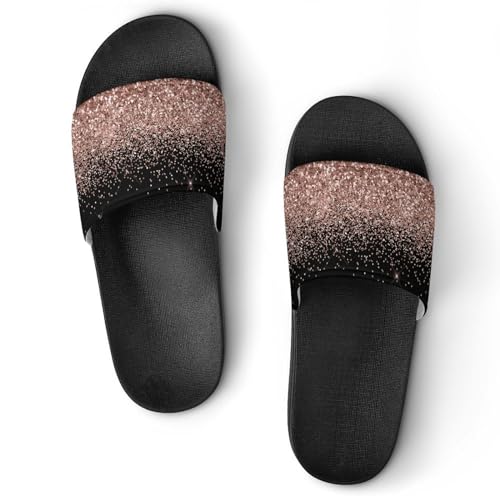 Black Rose Gold Blush Pink Glitter Glam Womens Slide Sandals Non Slip Summer House Slippers for Girls Slip-on Flip Flops