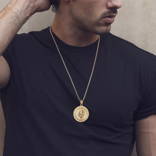 AsAlways 18K Gold Plated Lion Head Necklace Pendant for Men Stainless Steel Hip Hop Rock Lion King Necklaces Charm Animal Amulet Jewelry2