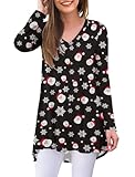 AWULIFFAN Women's Fall Long Sleeve Tunic Tops Floral Loose Casual Blouses Shirts Christmas (Black Santa Claus,Large)
