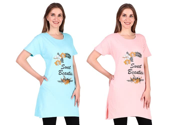 trike Women's Long Printed Cotton Round Neck Half Sleeve Ladies T-Shirt Combo Pack of 2-picture-20