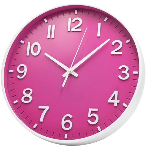 Image of HZDHCLH Wall Clocks Battery Operated 12 inch Silent Non Ticking Modern Wall Clock for Living Room Bedroom Kitchen Office Decor (Rose red)