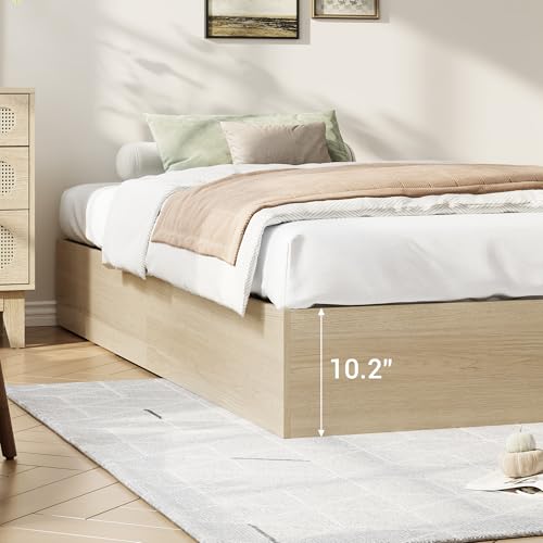 Image of GarveeHome Twin Size Wood Platform Bed Frame with 2 Storage Drawers, Wooden Bed Frame Without Headboard, Wood Slat Support, No Box Spring Needed, Easy Assembly