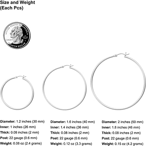 Gacimy 14K White Gold Plated Hoops With 925 Sterling Silver Post 30 40 50Mm Medium Hoop Earrings For Women #TOP5