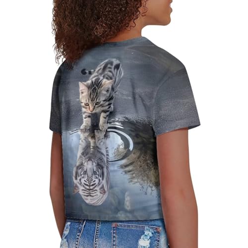 Image of Kids T Shirt Short Sleeve Crop Tops for Girls Summer Clothes Pullover Tees Shirt 5-14