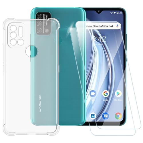 カラープリントTPUケース Umidigi A9との互換性あり +強化ガラスフィルム2枚セット アートデザイン 薄型 耐衝撃 傷防止 全面保護