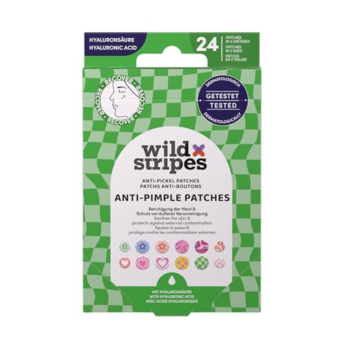 Wild Stripes Pimple Patches Groovy Recover – Bunte Anti Pickel Patches mit Hydrokolloid & Hyaluronsäure – Pickel Pflaster Gesicht für unreine Haut – Hautberuhigend, Pickel abdecken, Aknepflege(24Stk)