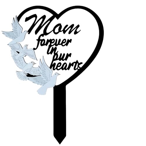 Metal Mum Memorial Stake, Mum Grave Ornaments Grave Dove Decorations Memorial Plaques Grave Marker Stake Waterproof Memorial Gifts for Loss of Mum Outdoor Garden Lawn Decoration