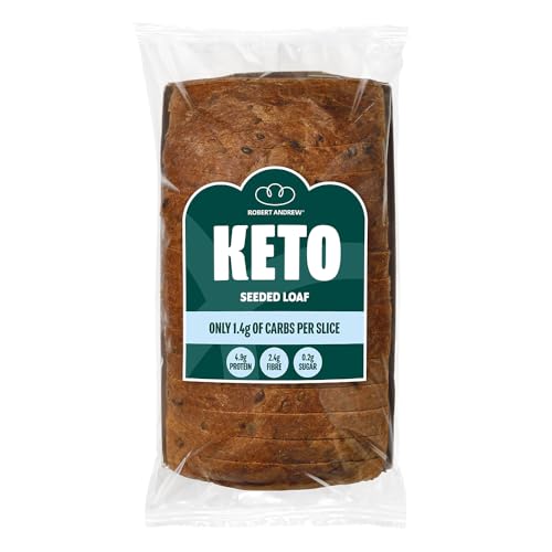 ROBERT ANDREW Keto Seeded Bread - 1.4g Carbs 4.9g Protein Sliced High Protein Bloomer Low Calorie Keto Loaf No Sugar Ketogenic Diet Diabetic Food 51 Calories | 300g