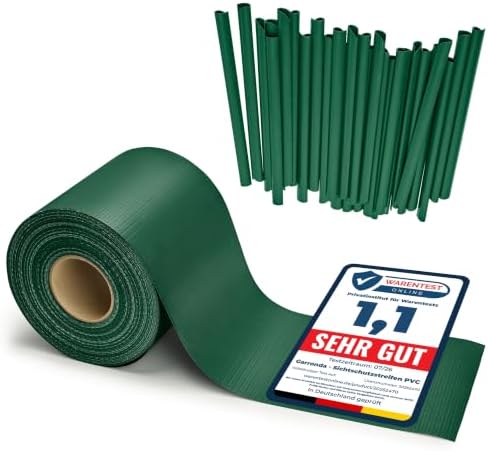 Garronda Zaun Sichtschutzstreifen 19cm x 70m PVC Grün mit Clips GD-0173 | Grün RAL6005, UV-beständig, für Doppelstabmatten, als Balkon Sichtschutz und zur Verkleidung von Zaunfelde