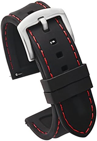 Carty 22mm Quick Release Replacement Watch Bands for Men - Premium Silicone Rubber Watch Bands Black(Red Stitching Silver Buckle)
