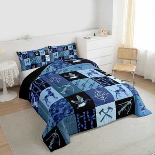Image of Feelyou Hunting Camo Theme Comforter Set Queen Size for Boys Teens Kids,Camouflage Deer Duck Hunt Bedding Sets Mallard Duck Hunter Quilt Men Blue Room Decor