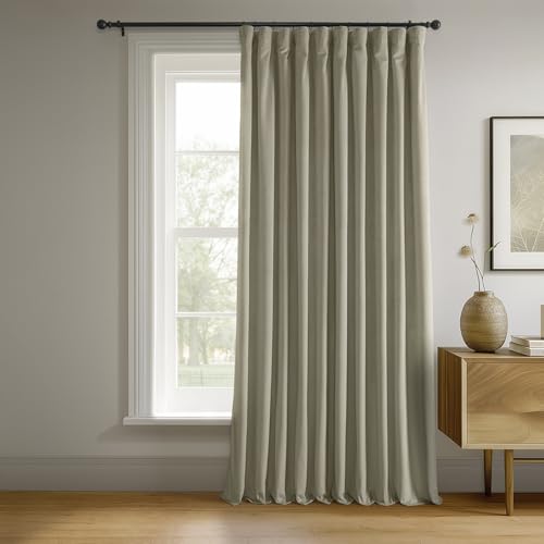 HPD Half Price Drapes Signature Velvet Thermal Blackout Curtains for Living Room 84 Inch Long (1 Panel) Rod Pocket Insulated Blackout Curtains for Bedroom Window Curtains, 100W x 84L, Cool Beige