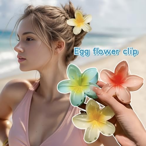 Image of PACTIV 3Pcs Elegant Hawaiian Flower Hair Claw Clips - Large, Non-Slip, Strong Hold For Thick & Thin Hair - Vintage Style Flower Clips For Women, multi