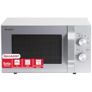 Sharp R204S Solo-Mikrowelle/ 20 L/ 800 W/ 6 Leistungsstufen/Zeitschaltuhr von 30 Minuten bis 00 Sekunden/Gewichtgesteuertes Auftauen/Glasdrehteller (24, 5 cm)/ Silber