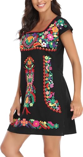 YZXDORWJ Women Mexican Embroidered Dress Ruffle Collar Sleeveless4