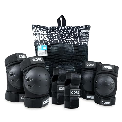 CORE Junior Triple Pad Set Knee Pads Elbow Pads Wrist Guards 6 in 1 Protective Gear Set for Kids Youth Adult for Skateboarding Scooter Cycling BMX Skating Skate - XXS (3-7 Years)