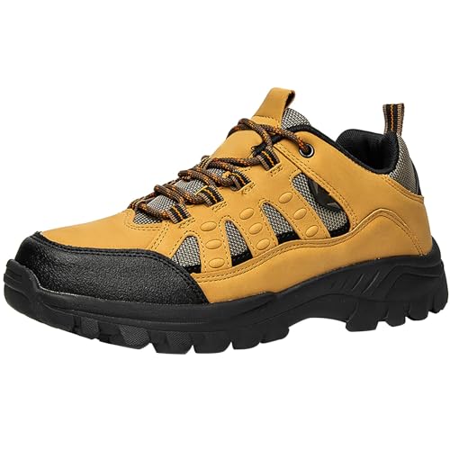 Men's Hiking Shoes, Breathable Trekking Shoes, Non-Slip Outdoor Shoes, Men's Hiking Shoes, Low Top Walking Hiking Shoes for Men, Breathable Trekking Trail Shoes, Hiking Trainers, yellow, 39 EU