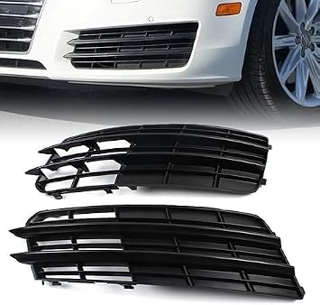 XIJIE For Audi A7 2011 2012 2013 2014 Quattro Front Lower Bumper Fog Light Grille Cover Trim Driver Left Side + Passenger Right Side Glossy Black Housing LH+RH