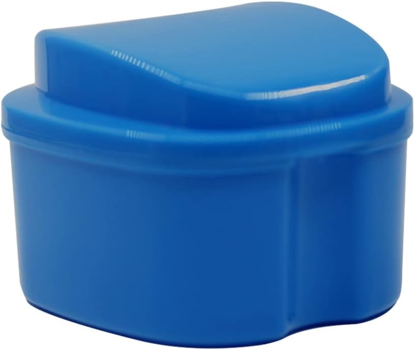 Container with Filter Portable Anti Lost Universal Denture Case Home Storage Box Hygienic Accessories(Blue)