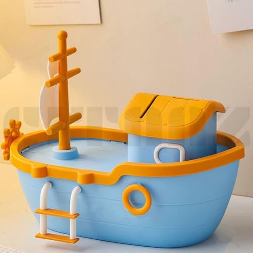 Image of Pirate Ship Piggy Bank Kids Money Saving Bank Plastic Coin Bank Money Bank with Key Coin Saving Box Money Saving Box Tabletop Decoration Money Jar Creative Gifts.