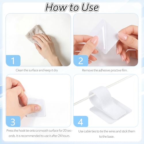 Image of Cable Management Under Desk, Znben Detachable Cable Straps Heavy Duty Hook and Loop Cable Ties Reusable 20 Pack White