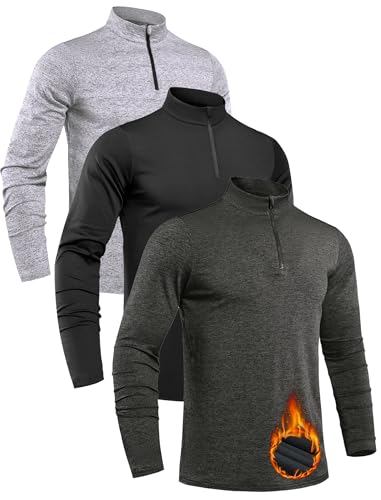 OYGSieg 3 Pack Men's Quarter Zip Pullover Thermal Fleece Lined Sweatshirts Long Sleeve 1/4 Half Zip Tops