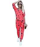 Hey~Yo Damen Sternmode Freizeitanzug Hausanzug Schlafanzug Loose Fit Jogginganzug Trainingsanzug Tracksuit Freizeit Bekleidung Partyoutfit (Rot, 36)