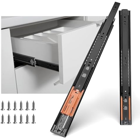 LONTAN 6 Pairs Black 22 Inch Soft Close Push to Open Drawer Slides Dresser Drawer Slides Heavy Duty Drawer Slides Metal Ball Bearing and Full Extension Cabinet Drawer Slides 100 LB Capacity Cover