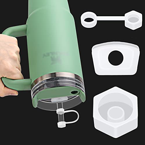 3Pcs Silicone Spill Proof Stopper Set For Stanley Cup 1.0 40Oz/30Oz Tumbler Leakproof Water Bottle Lid Seal Accessories With Round Top Water Stopper Plug&Square Anti Leak Stopper & Straw Cap Cover #TOP19