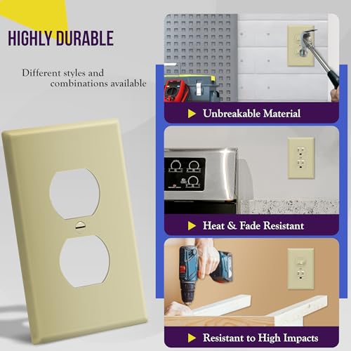 Image of ENERLITES Duplex Receptacle Outlet Wall Plate, Electrical Outlet Cover, Gloss Finish, Mid-Size 1-Gang 4.88 inch x 3.11 inch, Unbreakable Polycarbonate Thermoplastic, UL Listed, 8821M-I-10PCS, Ivory, 10 Pack
