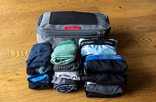 LeanTravel Compression Packing Cubes for Travel Organizers with Double Zipper (1 piece (1S), Grey)