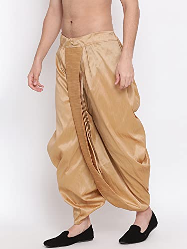 Image of VASTRAMAY Men's White Silk Blend Readymade Elastic Traditional Dhoti - Comfortable Pre-Stitched Dhoti for Weddings, Festivals, and Special Occasions