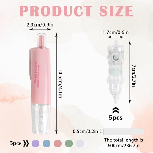 OT-NVWOZR 5pcs White Out Correction Tape with 5pcs Replacement Whiteout Tape, Retractable Correction Tape for School, Mini Cute Refillable White Out Tape Pens for Office Note Taking Supplies - Thumbnail 2