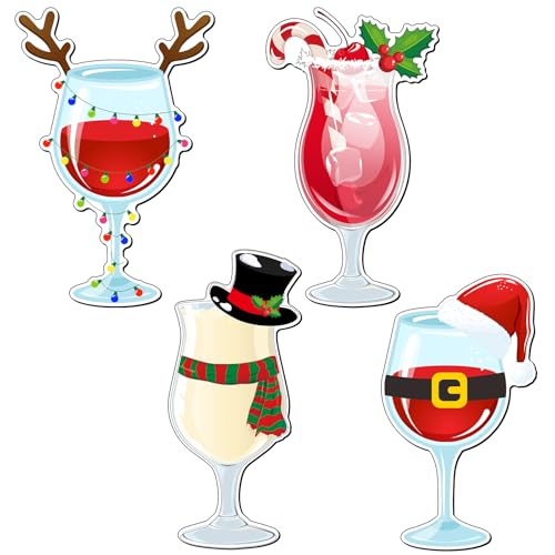 Konohan 4 Pcs Christmas Cocktail Cruise Door Decorations Christmas Magnetic Car Magnets Santa Snowman Reindeer Drink Magnets Cruise Must Haves for Carnival Stateroom Door Refrigerator