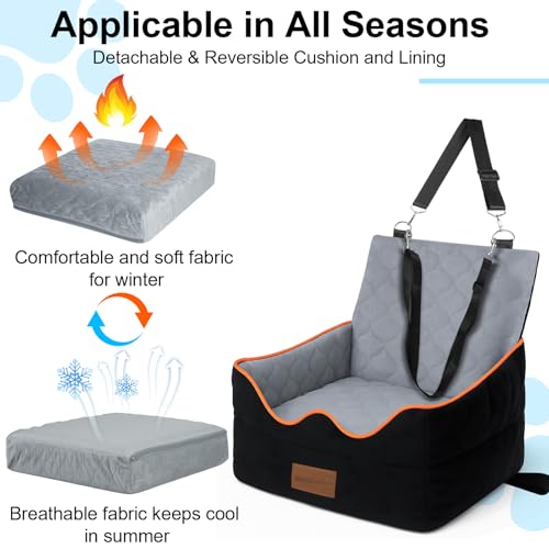 Dog Car Seat for Small/Medium Dogs Under 35lbs, Pet Booster Seat with 4In Memory Foam Cushion, Fully Detachable and Washable, Travel Dog Carseat with Storage Pocket and Safety Belt - Image 6