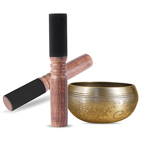 Meditação Tibetana Yoga Singing Bowl Madeira Marreta, Instrumento Musical de Meditação Budismo Strik