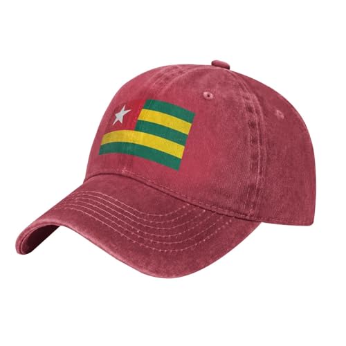 BROLEO Casquette de baseball noire avec drapeau du Togo en coton réglable pour homme et femme pour le sport, les activités de plein air, les voyages, Rouge, Taille unique