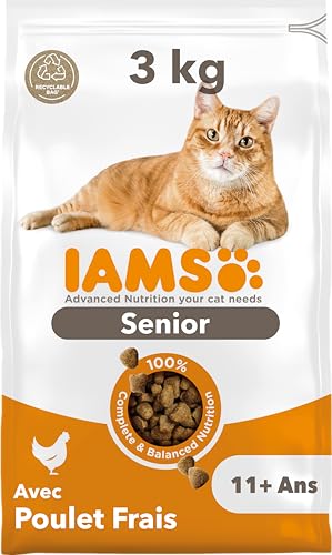 IAMS Advanced Nutrition - Croquettes pour Chat à partir de 11 Ans - 100% Complètes et équilibrées - Au Poulet - sans OGM Colorants Arômes Artificiels -...