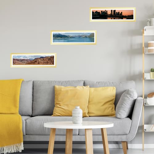 Image of JCJMY 8x24 Picture Frame with 6x22 Mat, Panoramic Picture Frame Display Photo 6x22 with Mat or 8 x 24 Without Mat, Wall Hanging Large 8 by 24 Poster Frame with Plexiglass, Gold