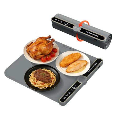 Small Warming Mat for Food15 W x 15 L Portable Food Warmer Mat Rolled Up Silicone Food Warmers for Thaw 6-Level Timer 9-Level Precise Temp Control with Safe Child Lock for Party Buffet Grey