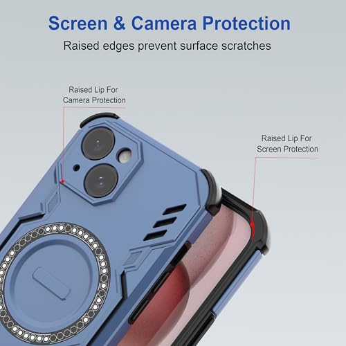 Image of amazon basics Back Case Cover for iPhone 15 | Magnetic Case with Built-in Metal Ring | Supports Mag-Safe Charger, Wallet & Car Mount | Shockproof Hybrid PC + TPU | Blue
