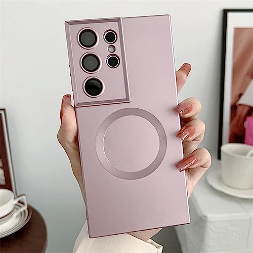 Étui de charge magnétique Samsung S23 Ultra antichoc silicone rose protégeant l'objectif